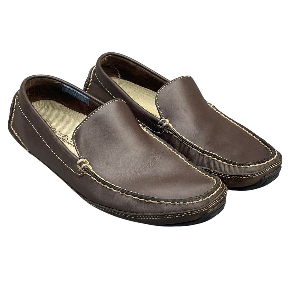Rockport Washable Brown Leather Slip On Comfort Casual Driving Loafer Men 9M